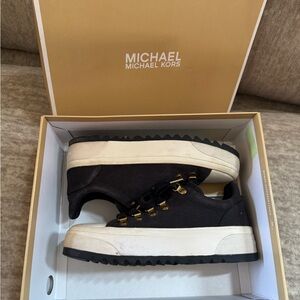 Michael Kors Black and Cream Sneakers with Gold Accents